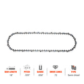 Hipa 18 Inch Ripping Chain .325 Pitch .050 Gauge 72 DL For Echo CS-400 CS-440 Homelite 25 27 Jonsered CS2245 CS2250 CS2250S Chainsaw